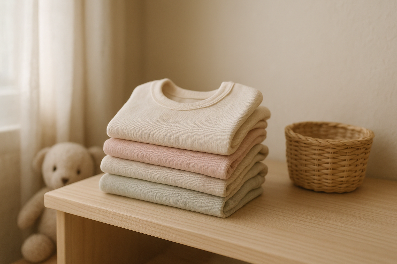 Folded premium baby clothing representing a high-quality baby fashion rental bundle