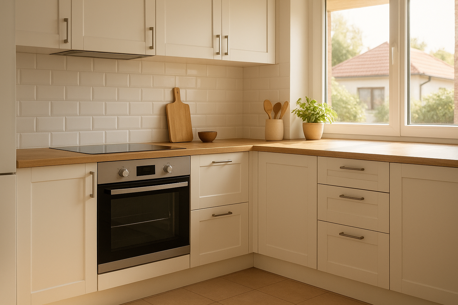 Clean modern kitchen with a fully repaired built-in oven ready for use
