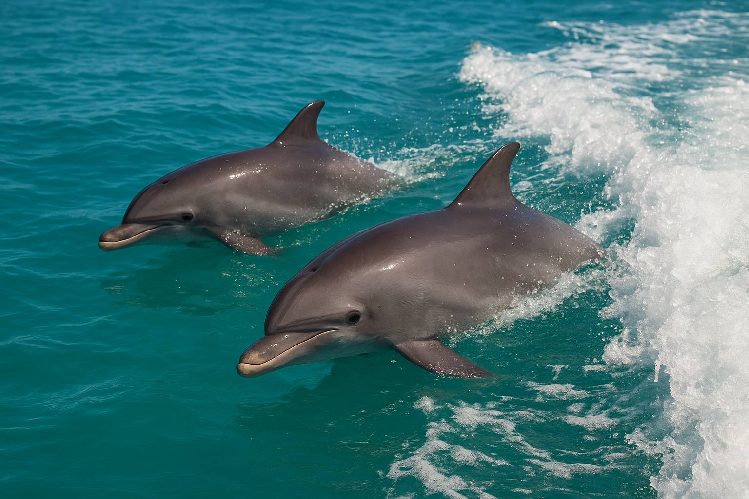 Bottlenose dolphins swimming beside a private charter boat in Myrtle Beach
