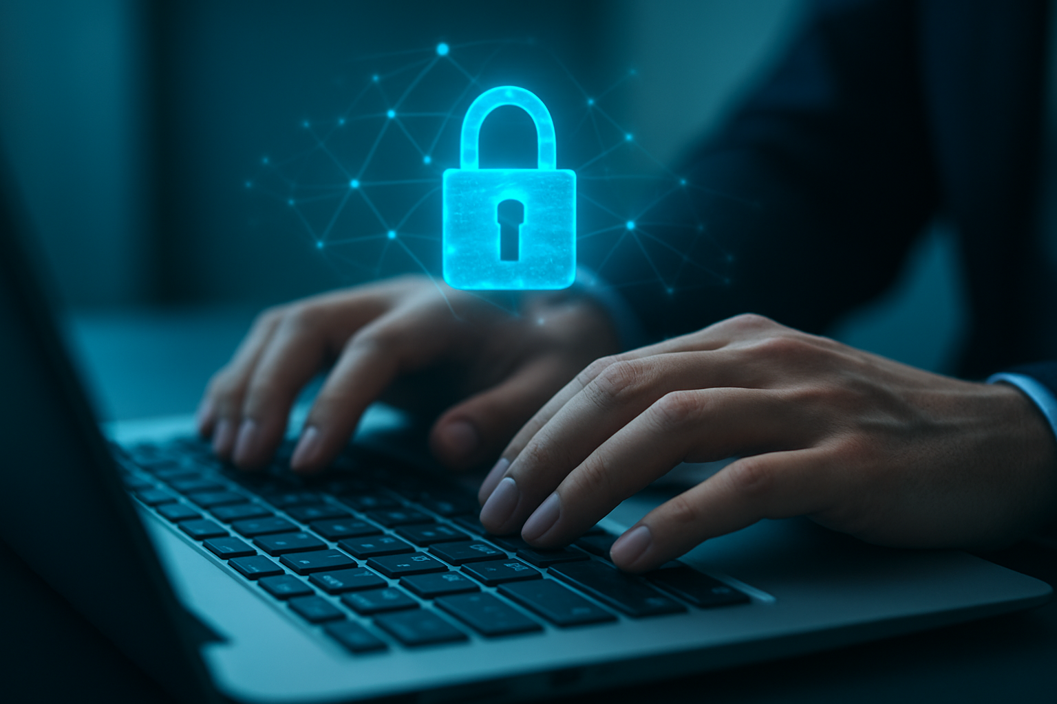 Business professional accessing a secure local cloud dashboard on a laptop