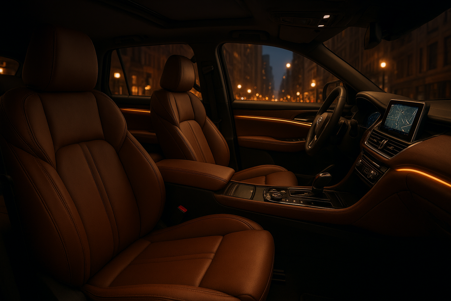 Leather interior of a luxury SUV used for premium limousine service