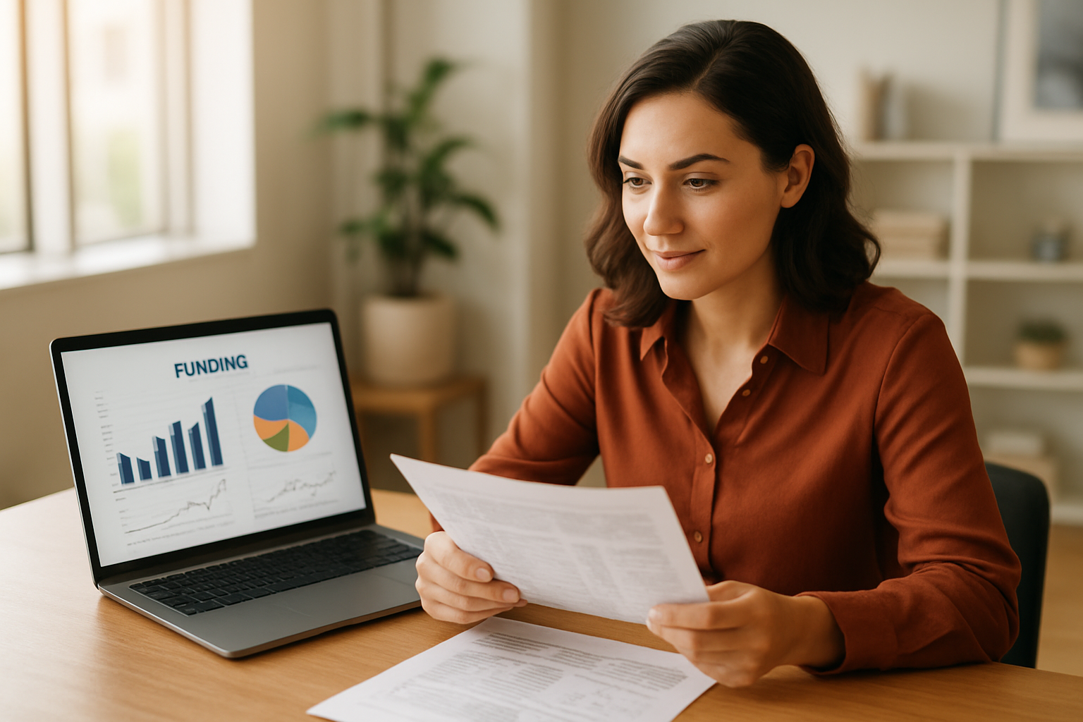 Business owner reviewing fast business funding options on a laptop