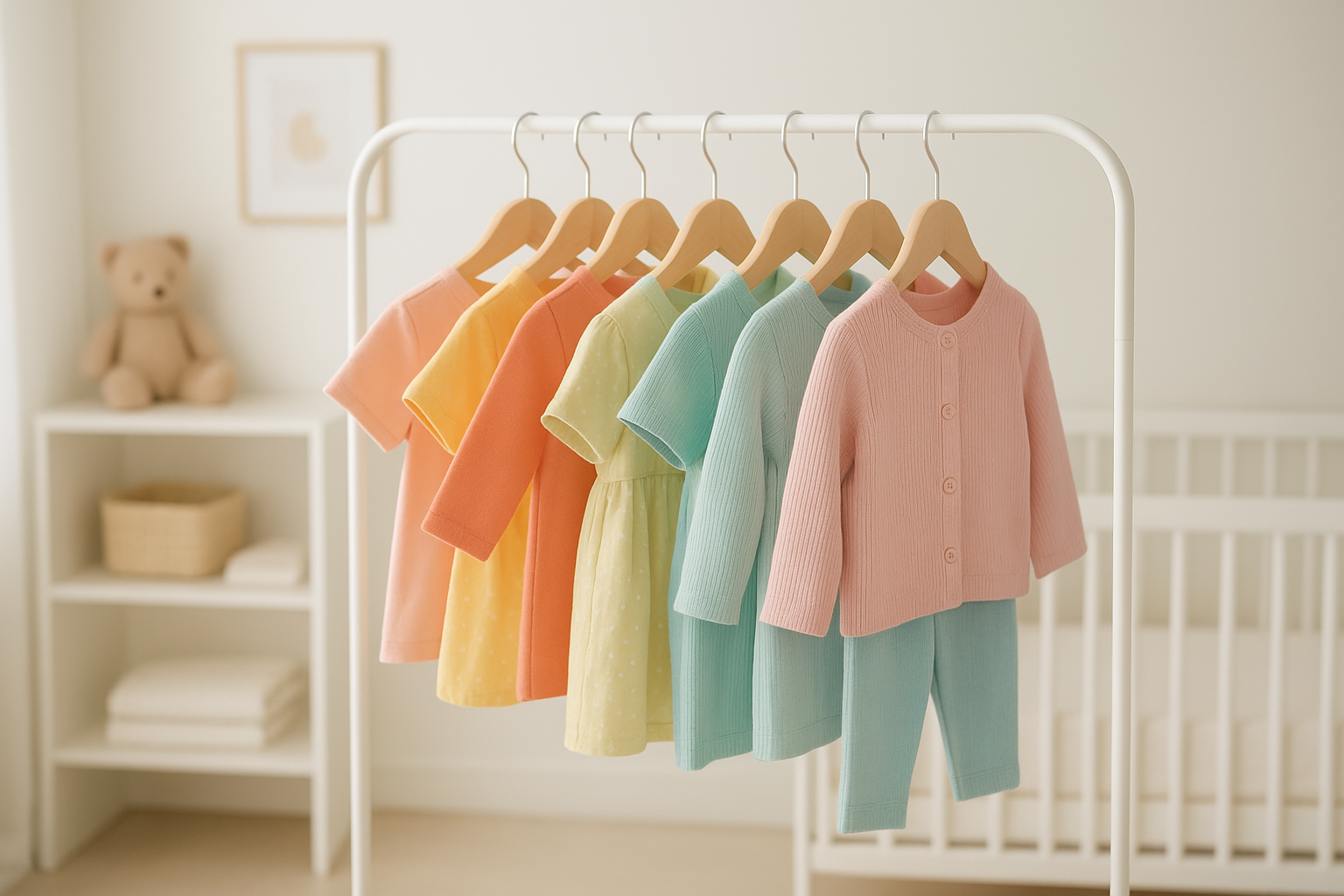 Rotating rack of premium children's apparel used in a kids clothing rental subscription