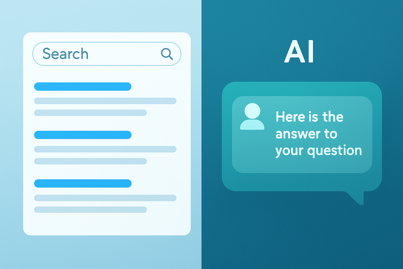AEO vs SEO illustrated as two digital paths — ranked search results versus a single AI-generated direct answer