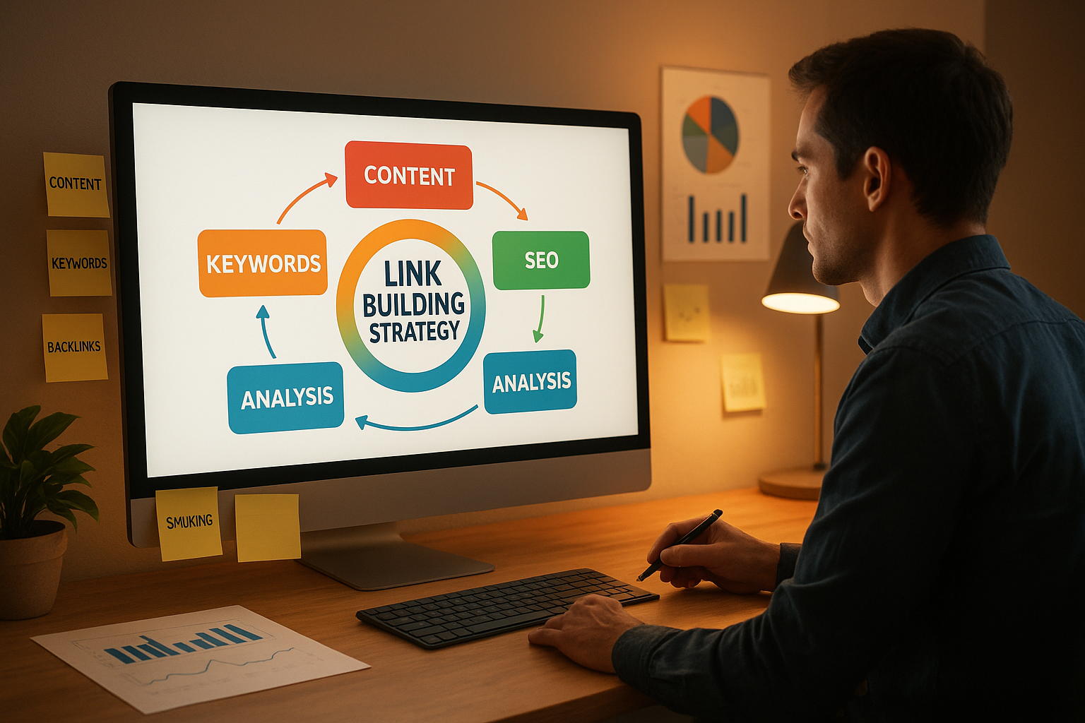 SEO professional analyzing a backlink strategy to improve domain authority score