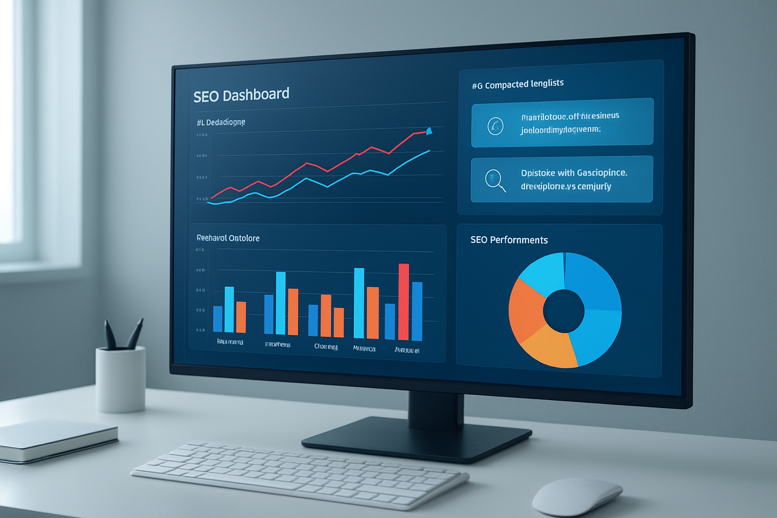 AI analytics for SEO dashboard displaying keyword rankings and machine learning insights