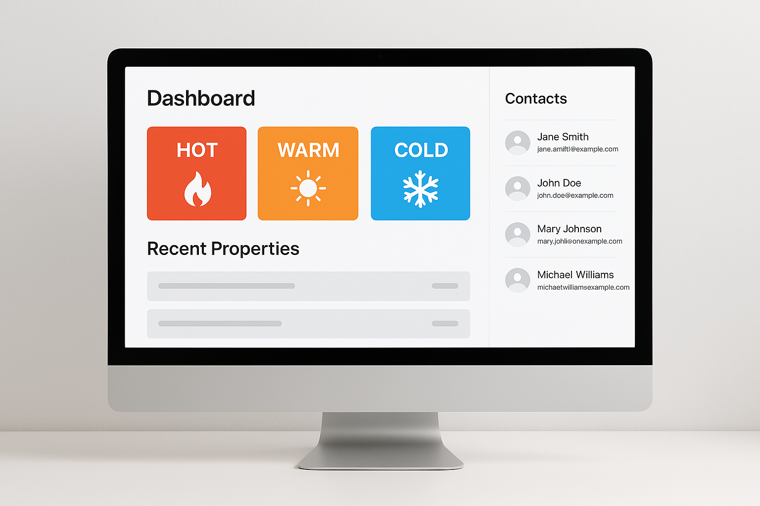 Software dashboard displaying scored homeowner contacts for seller lead prospecting