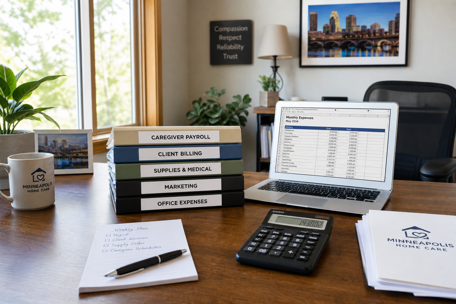 Minnesota DHS provider organizing receipts for business tax deductions for Minnesota businesses
