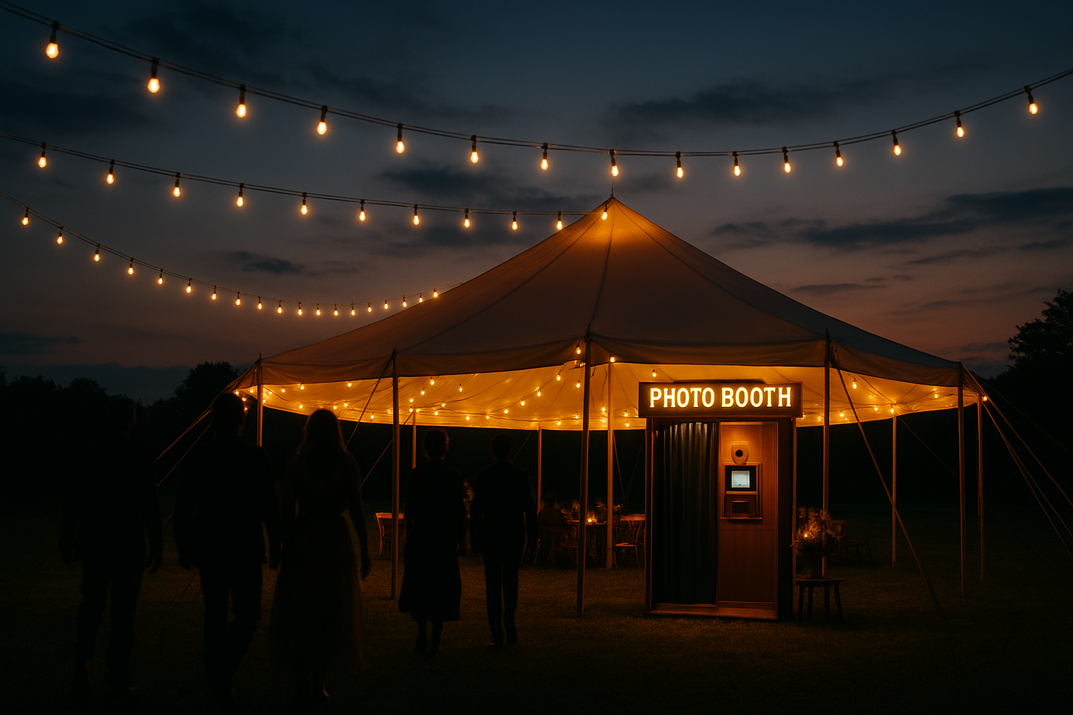 Outdoor evening photo booth station set up for a Tri-State region celebration near Newburgh