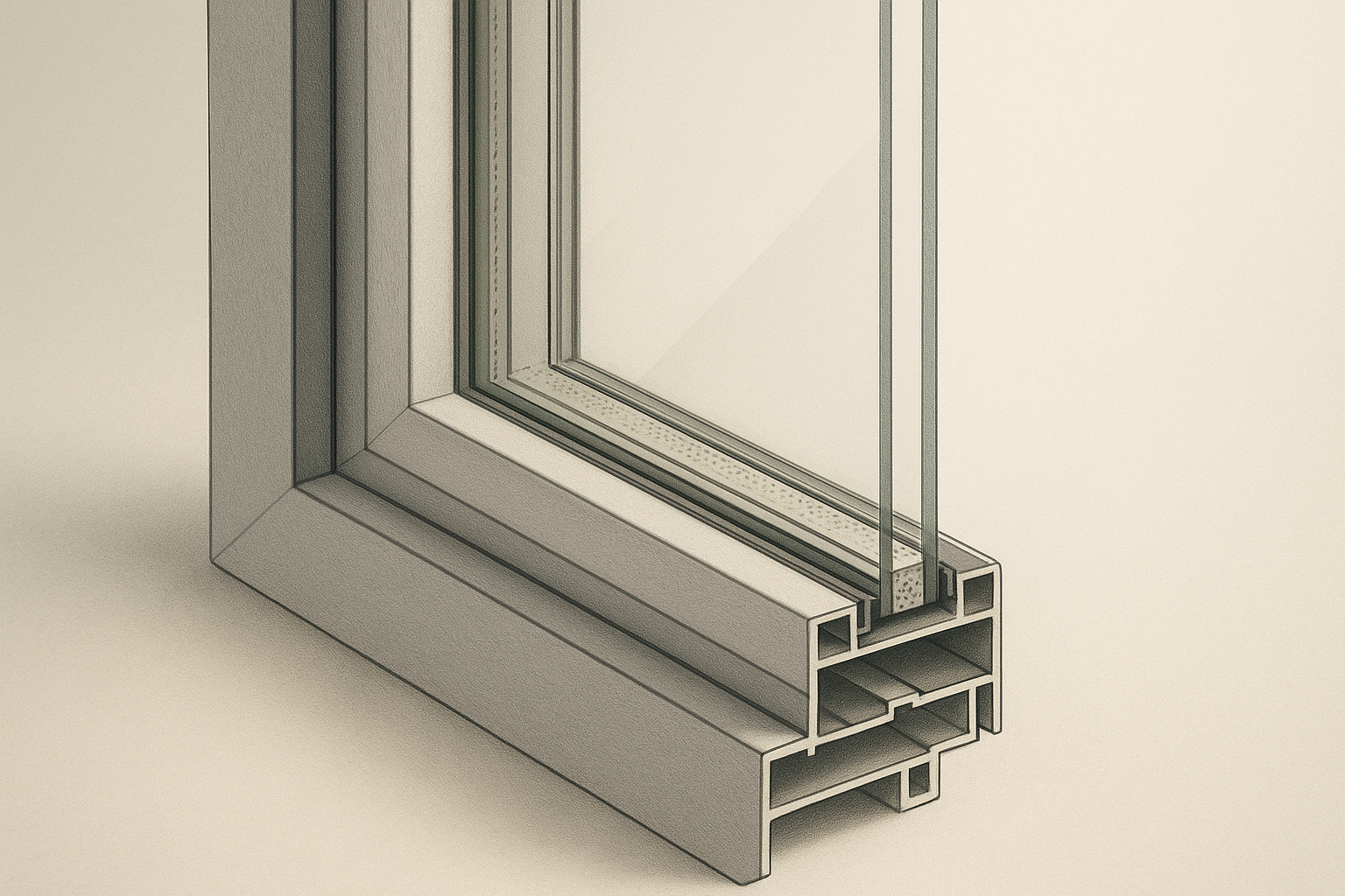 Cross-section view of dual-pane glazing used in energy efficient ADU windows