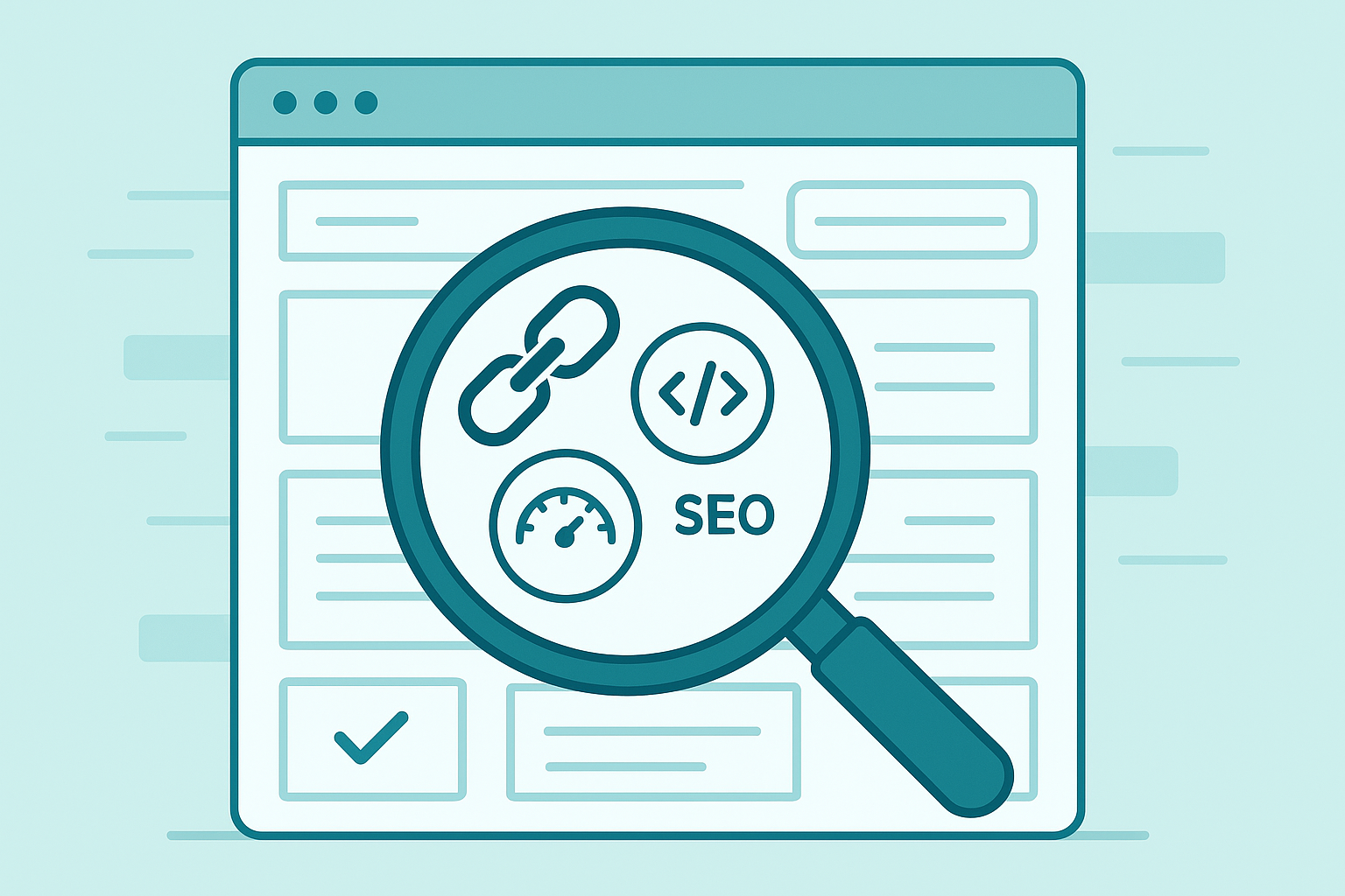 Technical SEO audit process identifying broken links and missing meta tags on a webpage