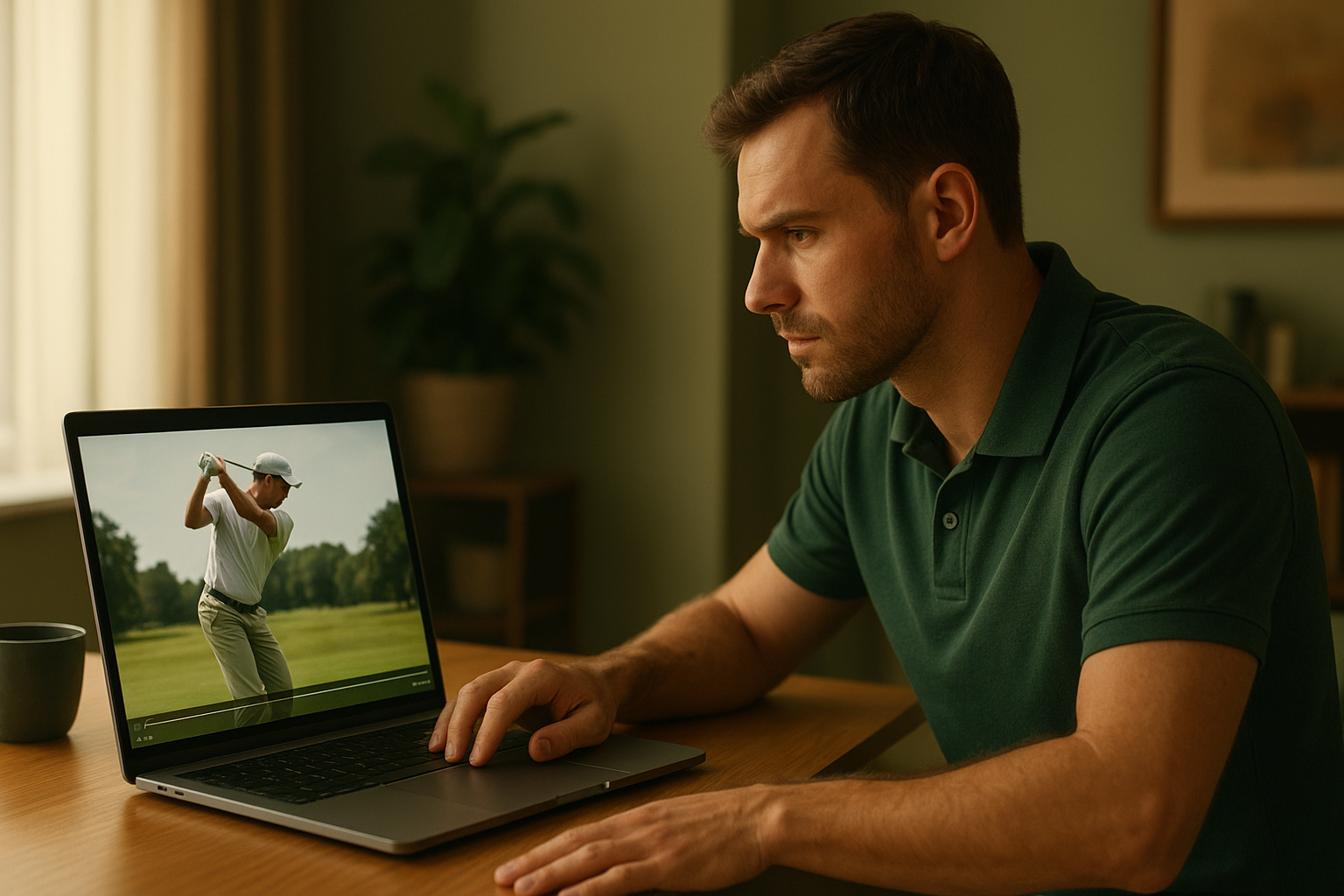 Golfer reviewing swing footage as part of a structured online golf lessons session