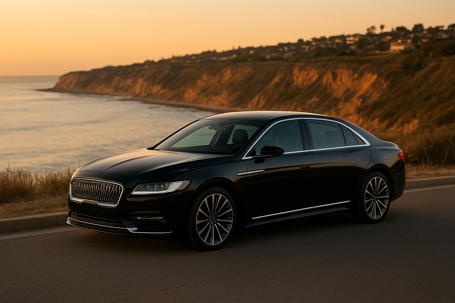 South bay sedan parked along the Palos Verdes coastline at golden hour