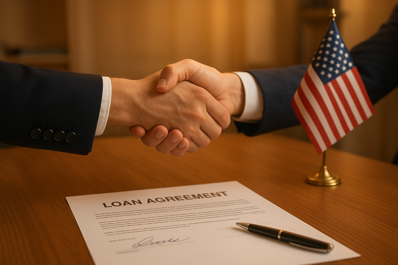 Business owner and lender shaking hands after approving a small business financing loan