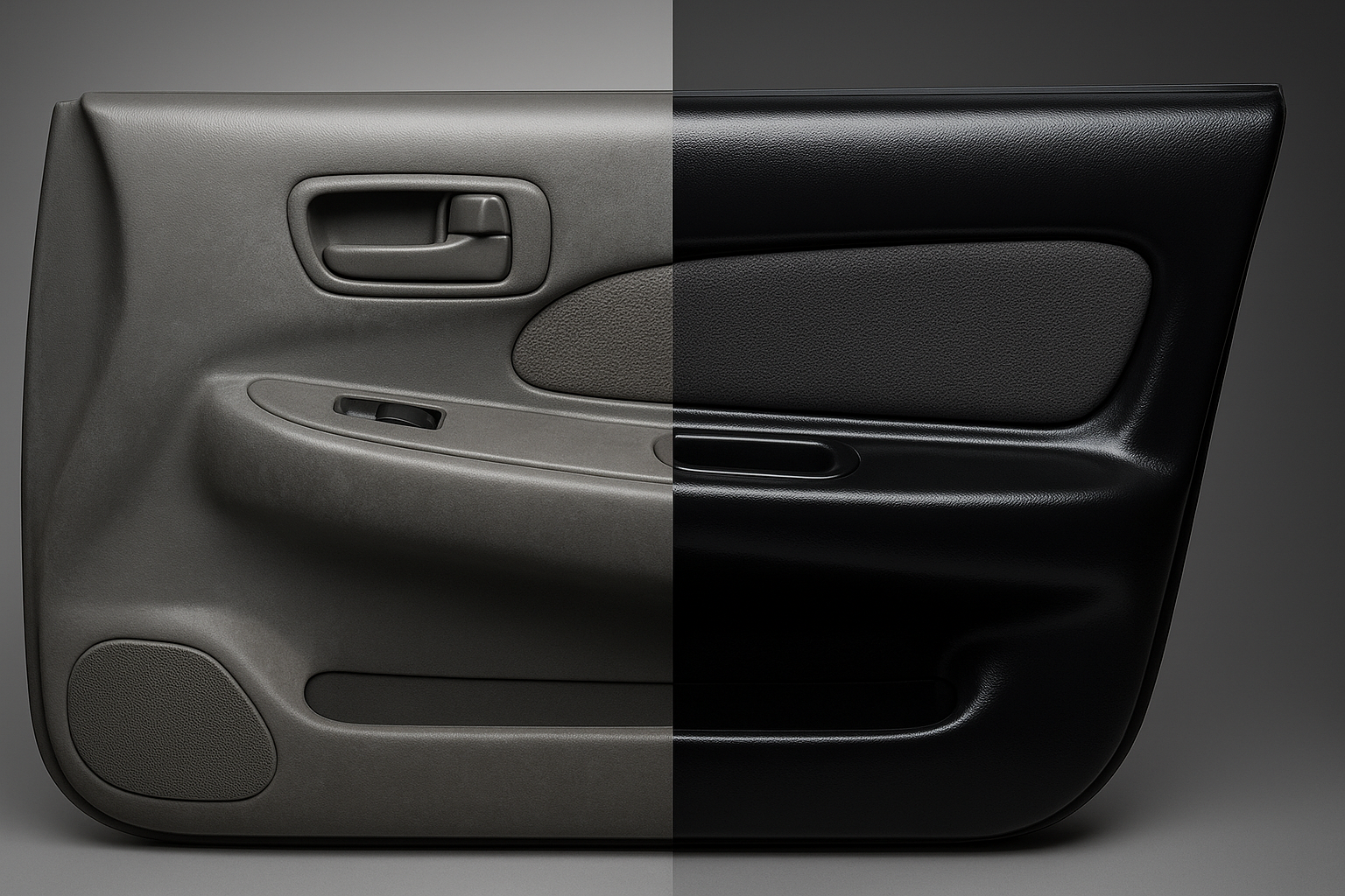 Before and after comparison of sun-faded car paint restored through professional refinishing