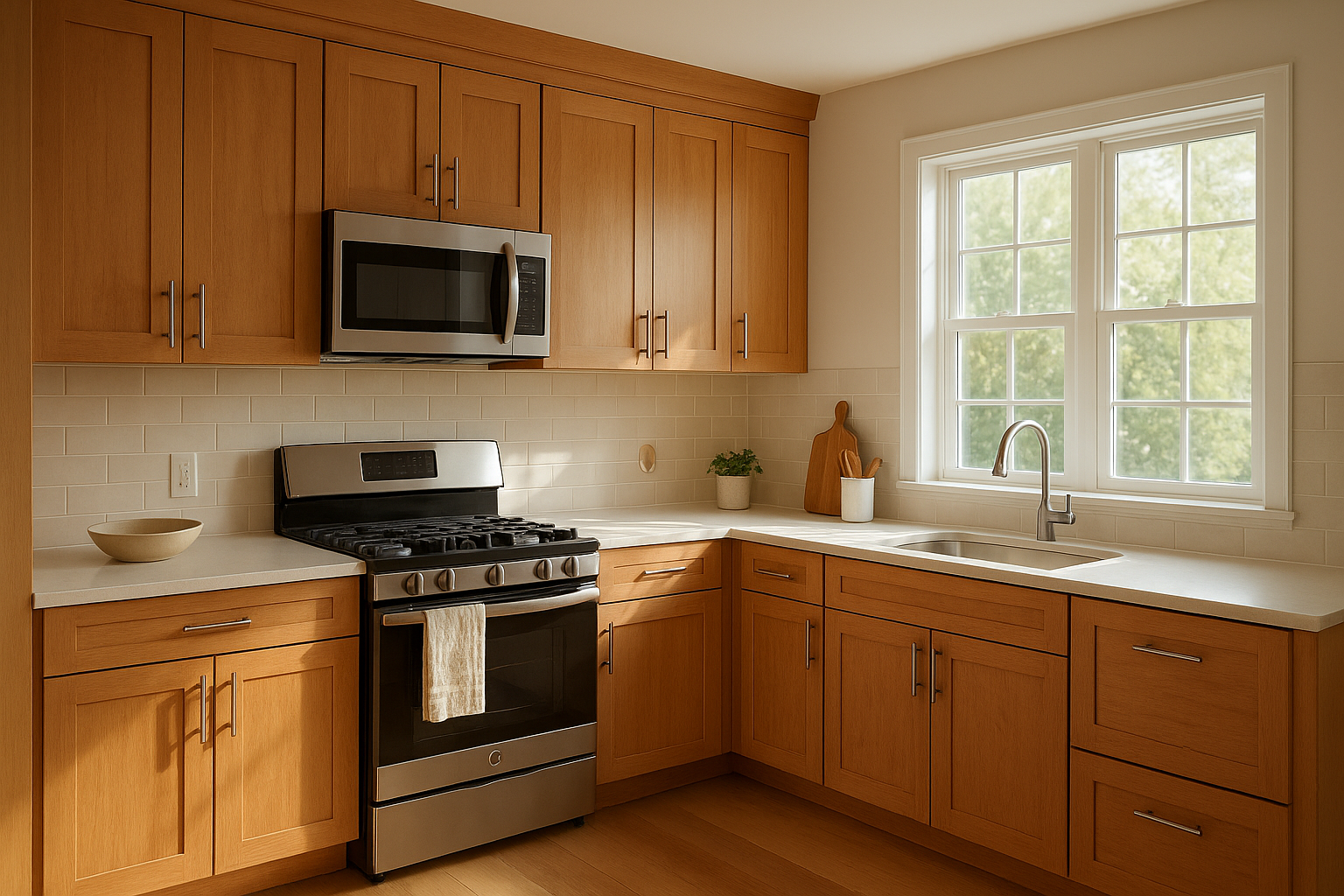Bright Cincinnati kitchen showcasing value-added kitchen upgrades with refaced cabinets and new hardware