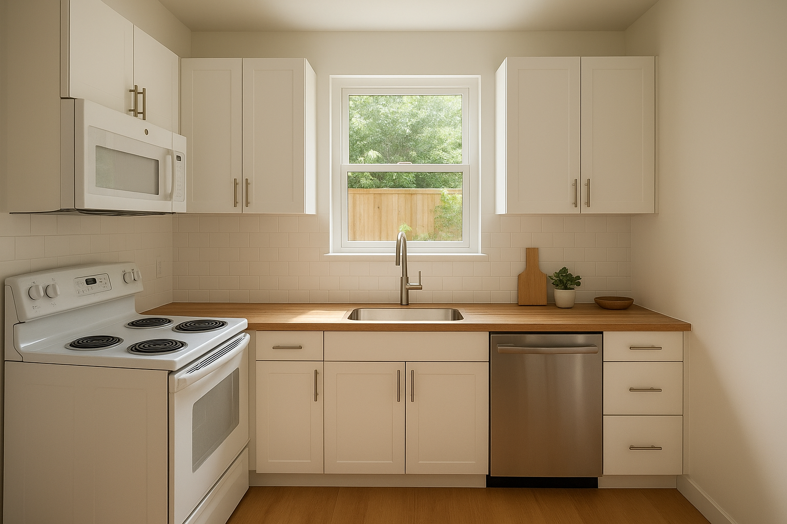 New kitchen with white cabinets inside a Southern California ADU
