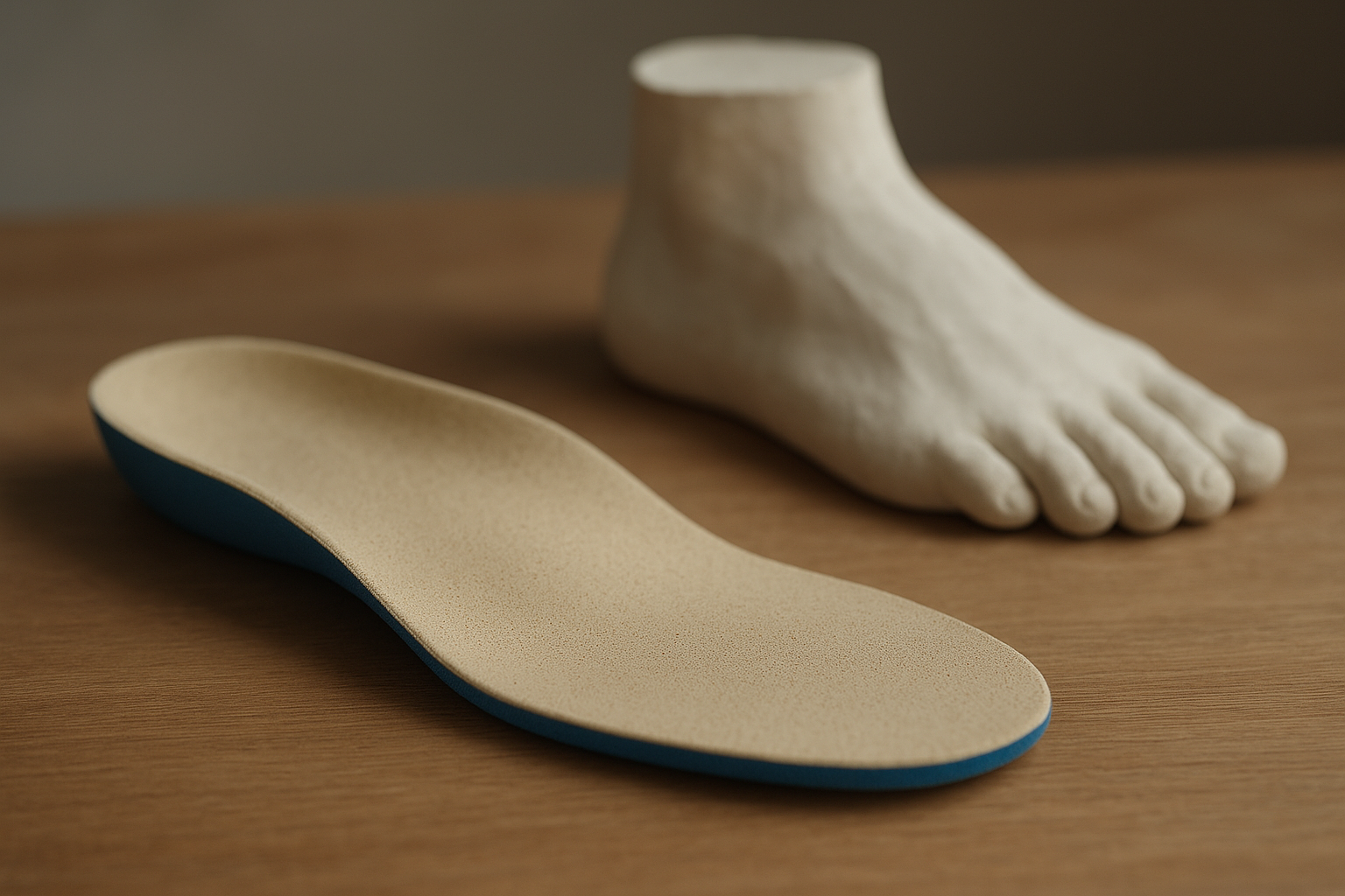 Custom orthotic insole solution for foot pain shown next to a foot mold