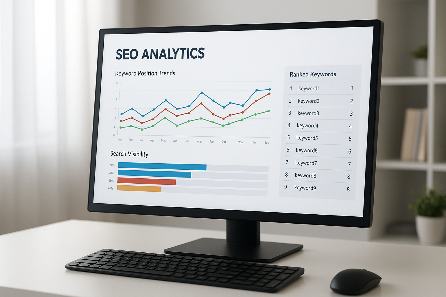SEO dashboard showing how to check keyword ranking trends and search visibility over time