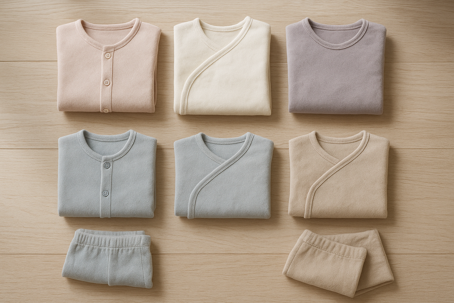 Curated pieces from a stylish baby clothes subscription arranged flat lay style