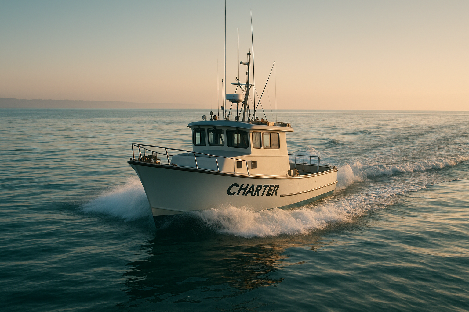 Charter boat heading offshore during a full day offshore fishing Myrtle Beach SC trip