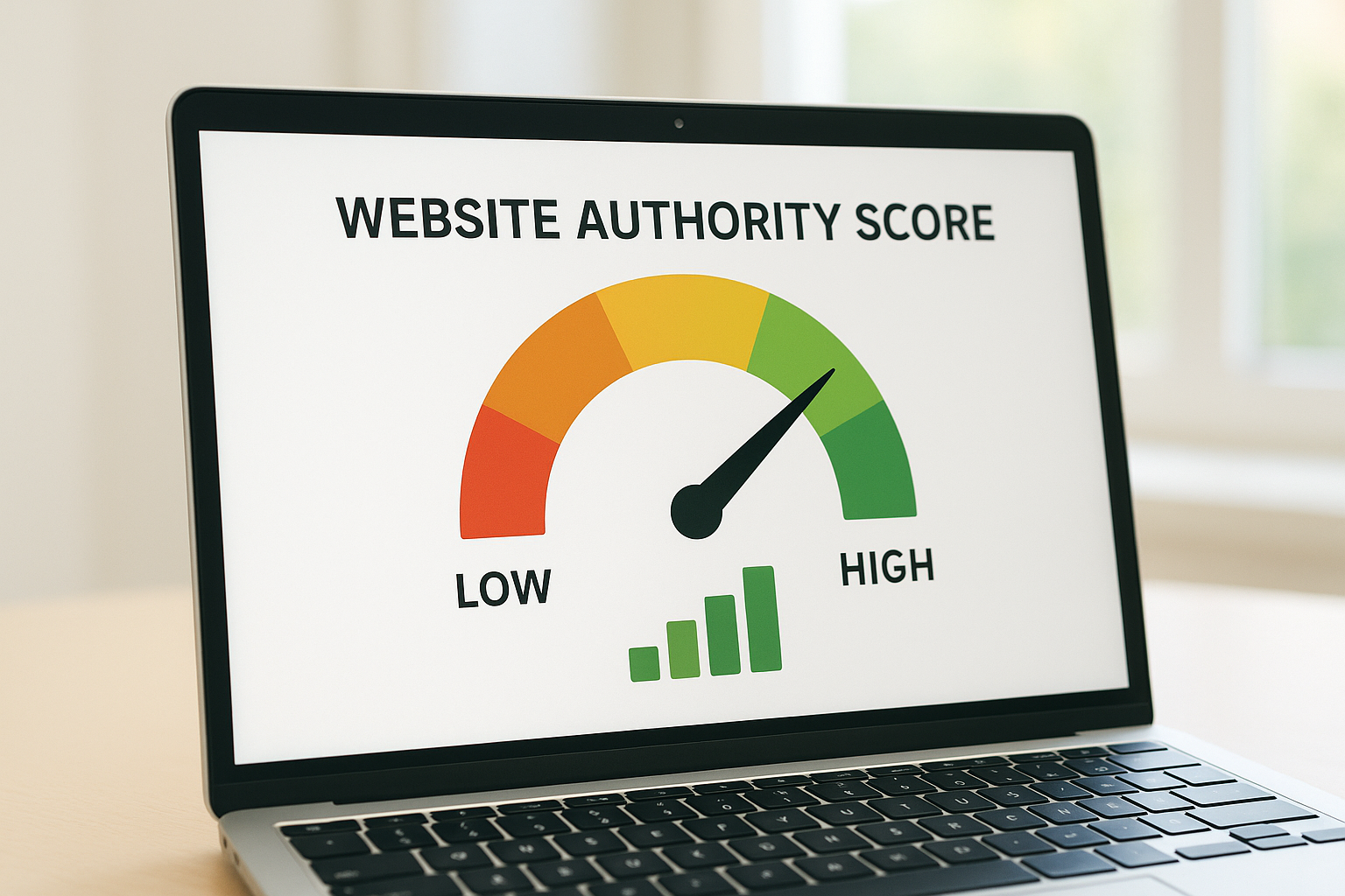 Website authority score meter showing improvement in SEO ranking metrics