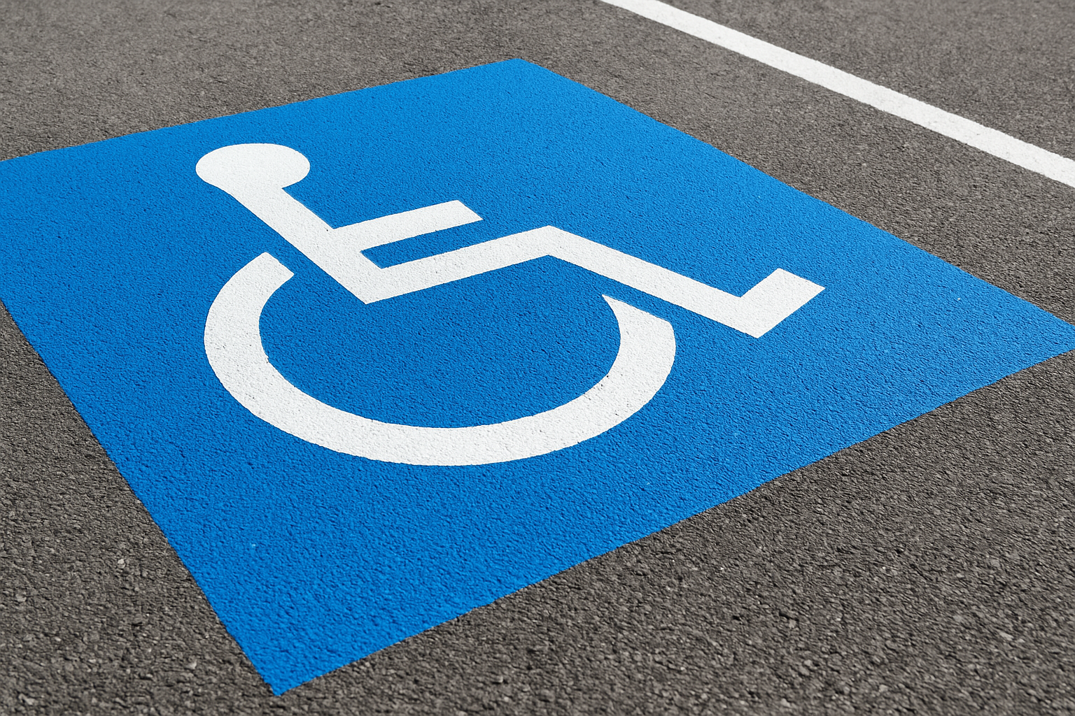 Close-up of a newly painted ADA-compliant handicap parking stall on a residential property