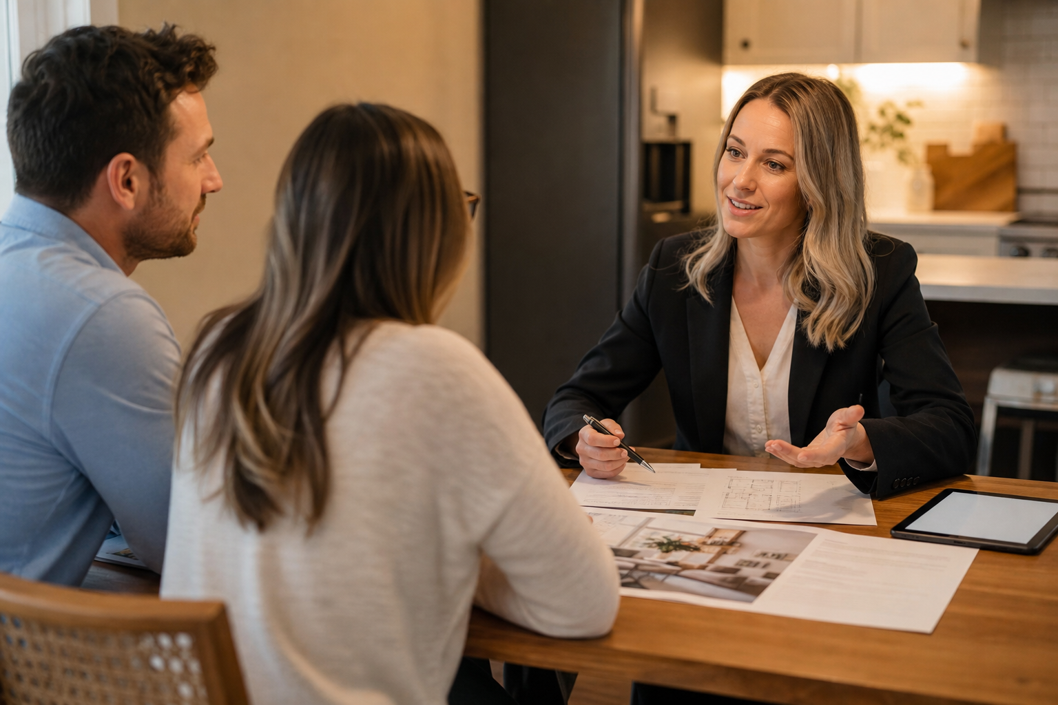 Agent presenting a market analysis to homeowners during a listing appointment