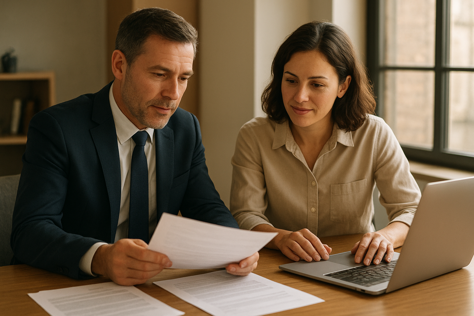 Commercial hard money loan providers reviewing property documents with a business owner