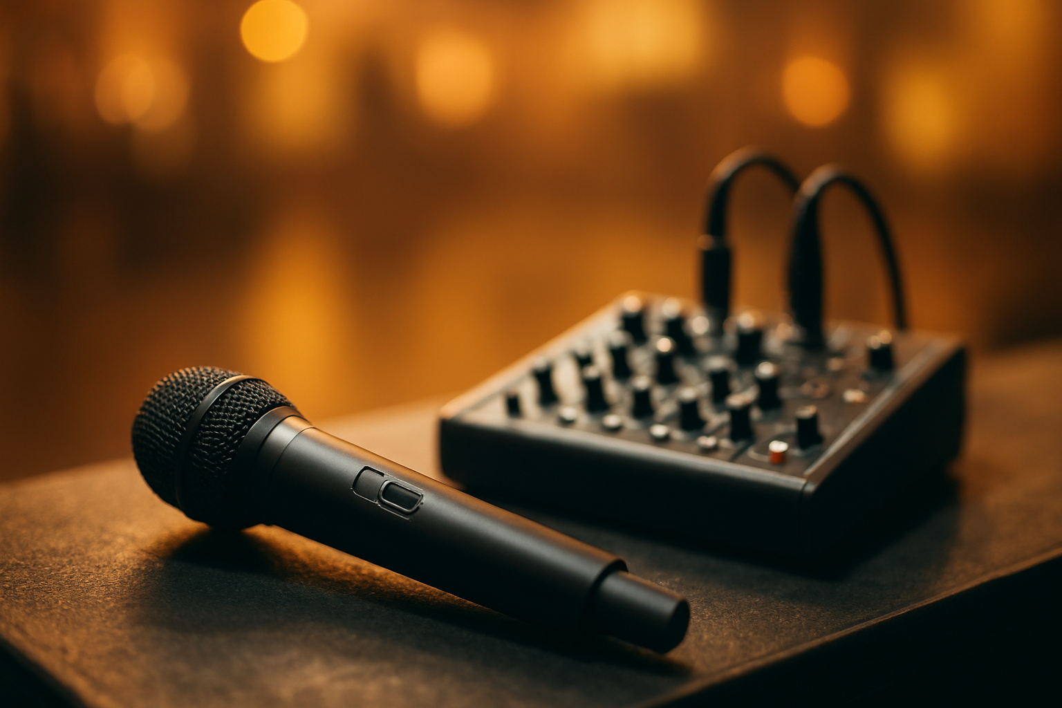 Wireless microphone and mixer used for corporate sound equipment rental