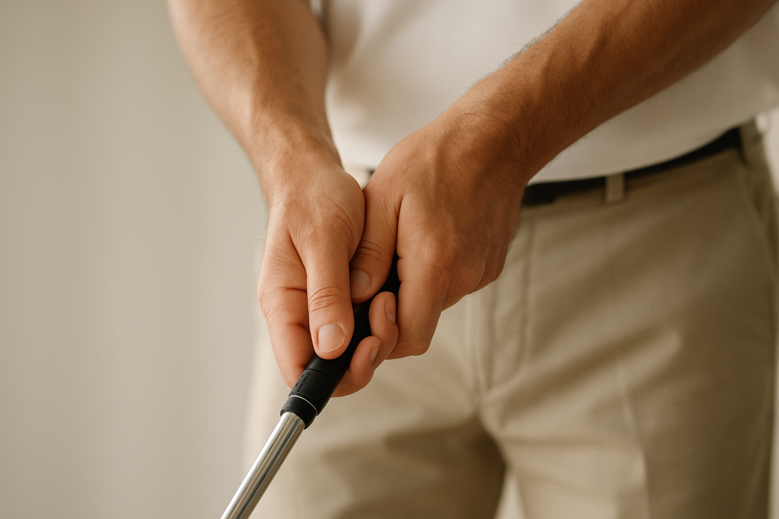 Close-up grip technique demonstrating fundamentals taught in precision golf instruction