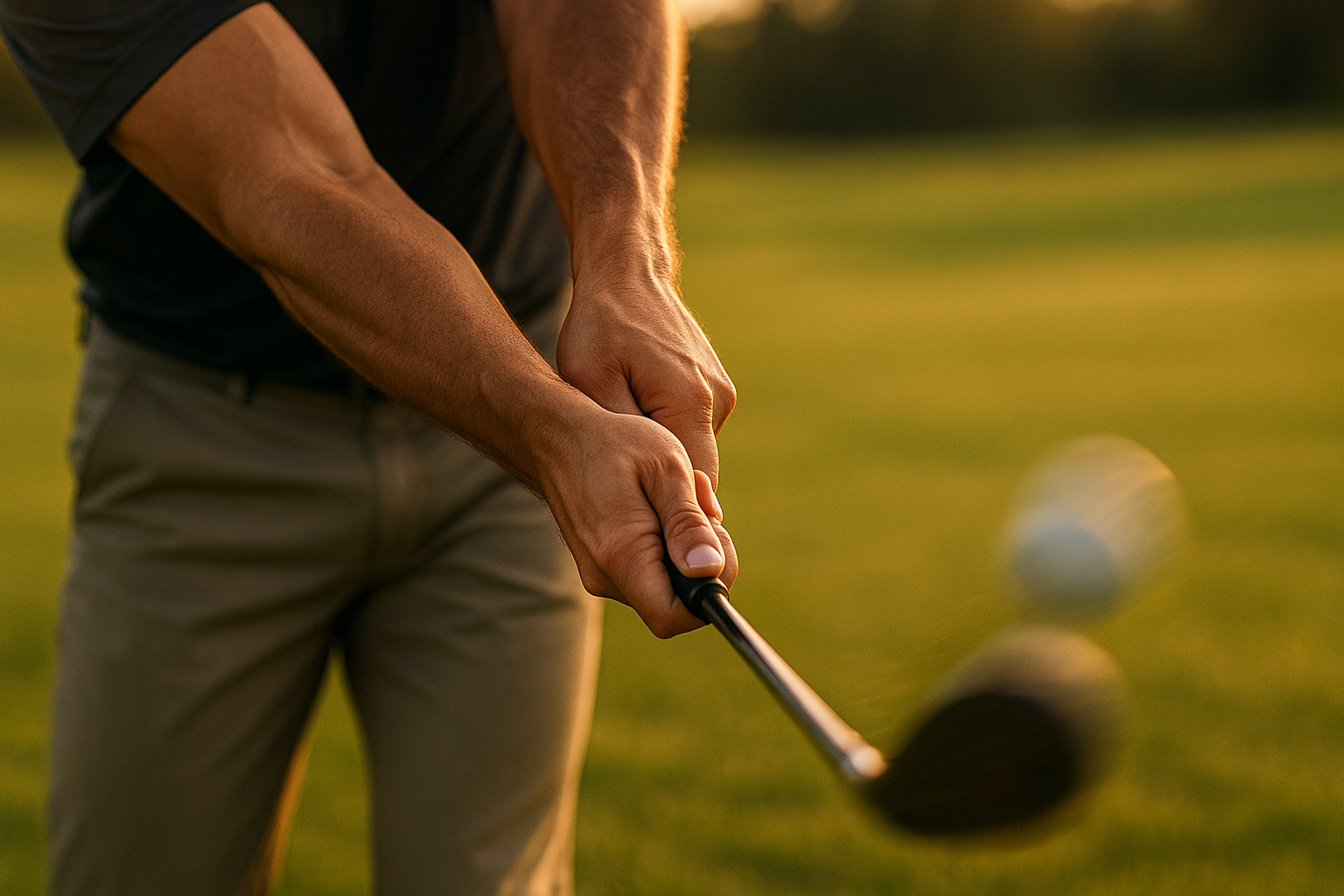 Golfer's wrists rotating through impact demonstrating how to improve golf release for better ball striking