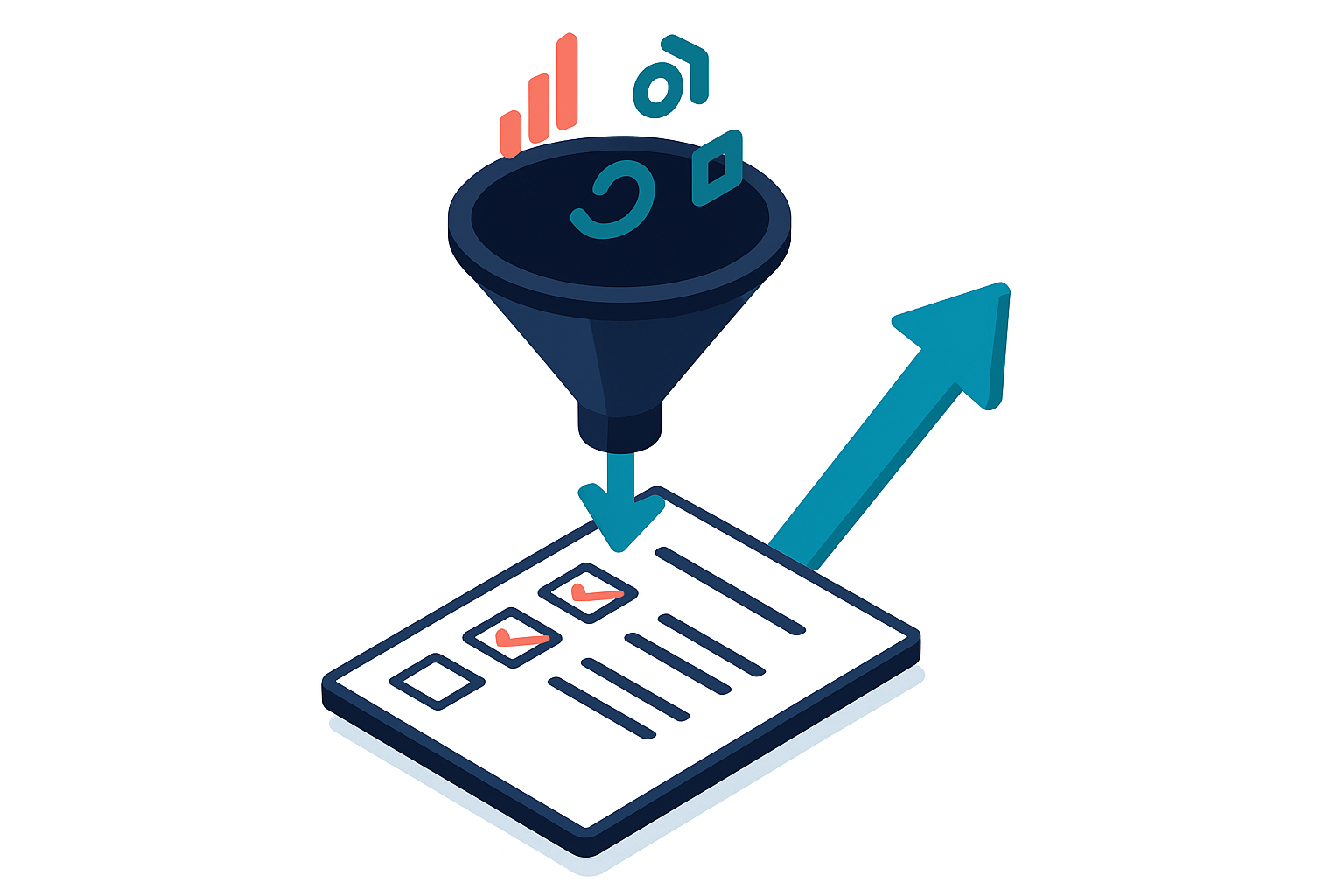 Isometric diagram of an AI-powered content pipeline from research to publication and ranking growth