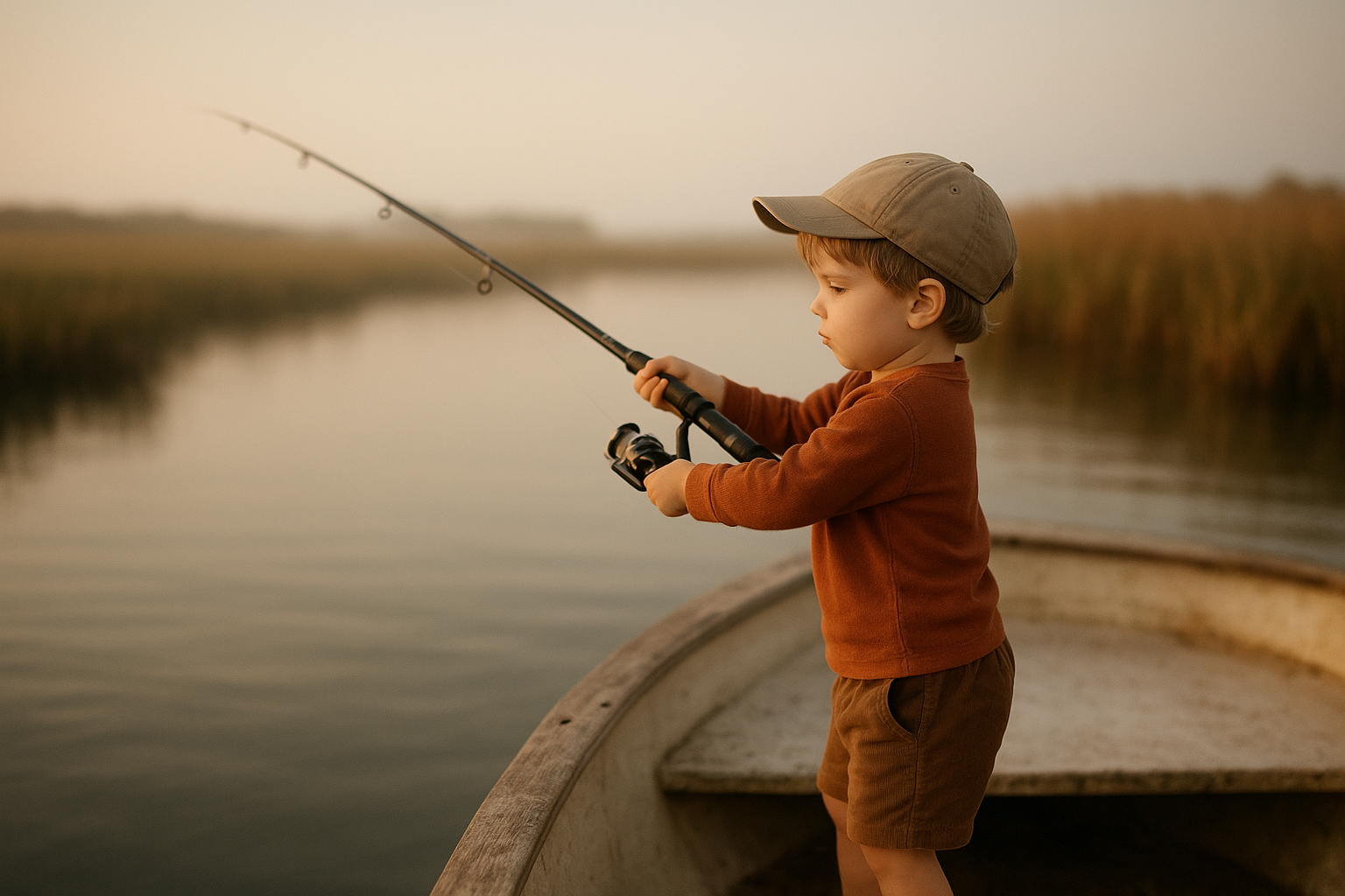 Child practicing casting technique during North Myrtle Beach fishing instruction for kids