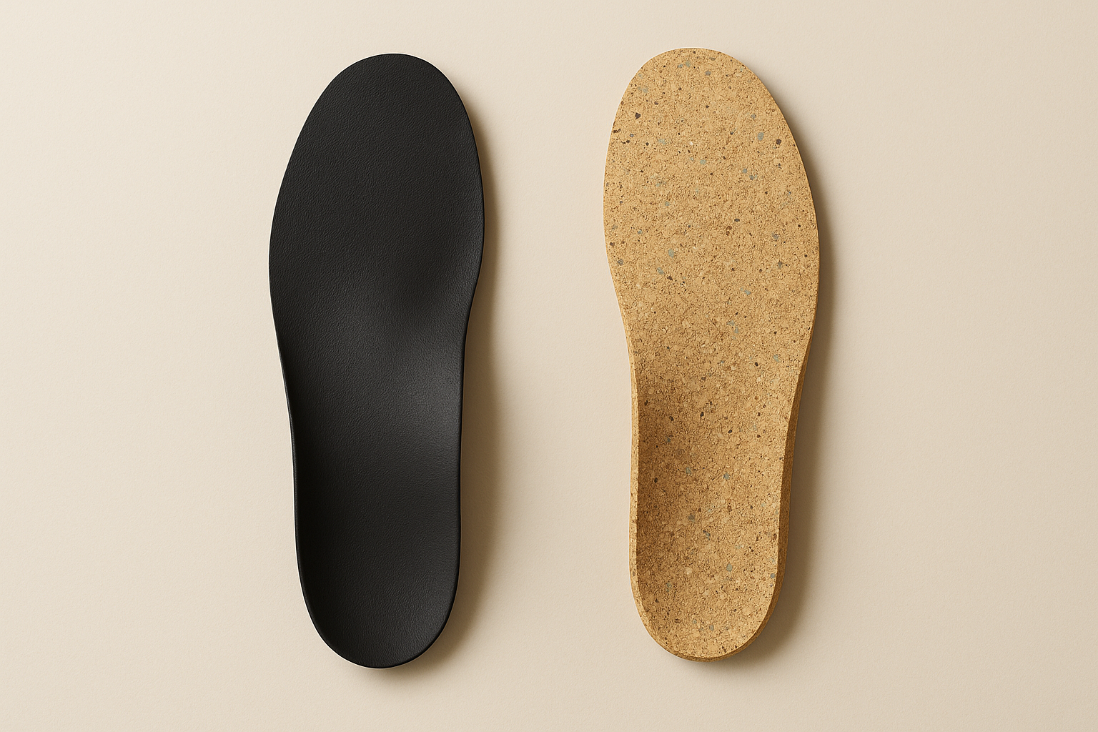 Comparison of traditional plastic orthotic insole and eco-friendly cork orthotic insole