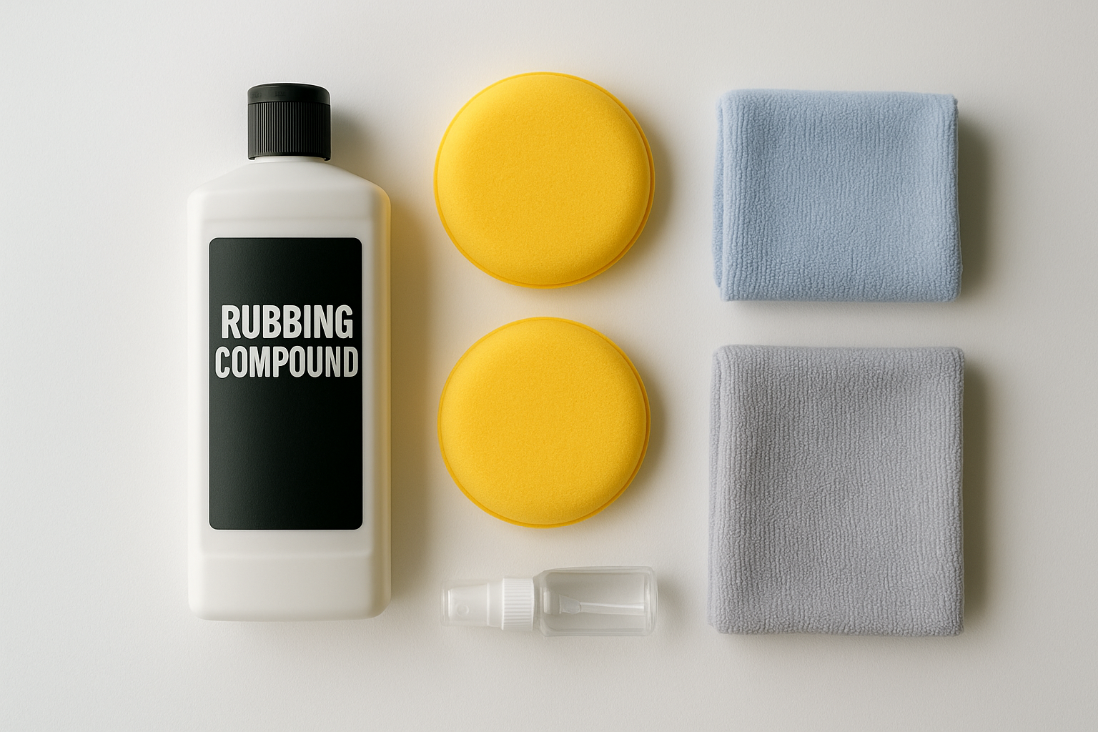 car scratch buffing supplies including rubbing compound foam pads and microfiber cloths