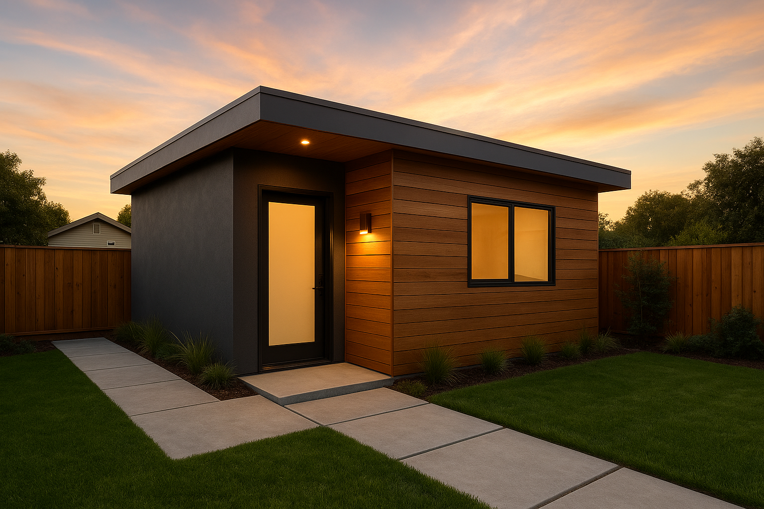 Completed backyard ADU built after permit coordination and inspection approval