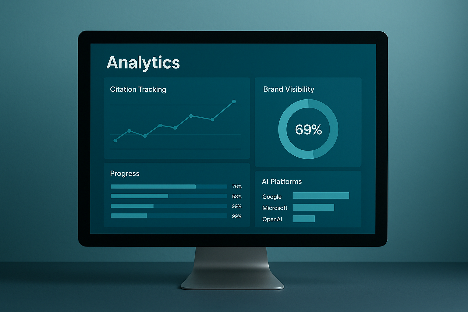 Dashboard tracking brand citation metrics across AI answer platforms