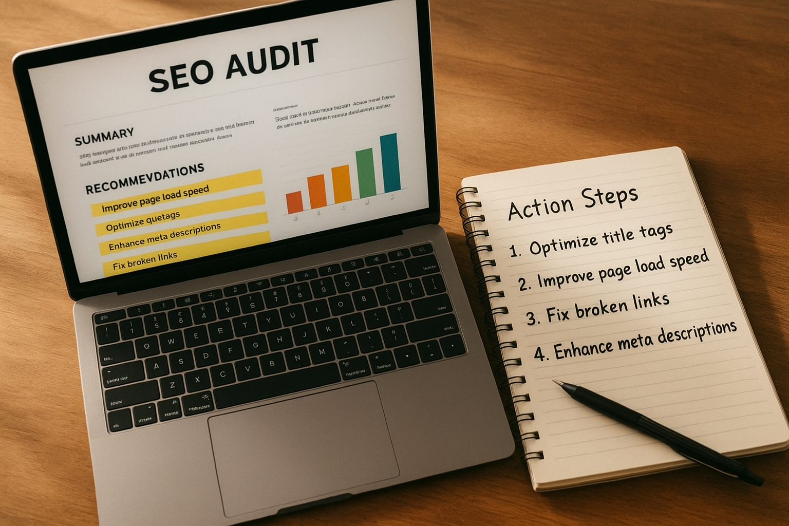 Website owner reviewing an SEO audit report to understand their SEO score and plan improvements