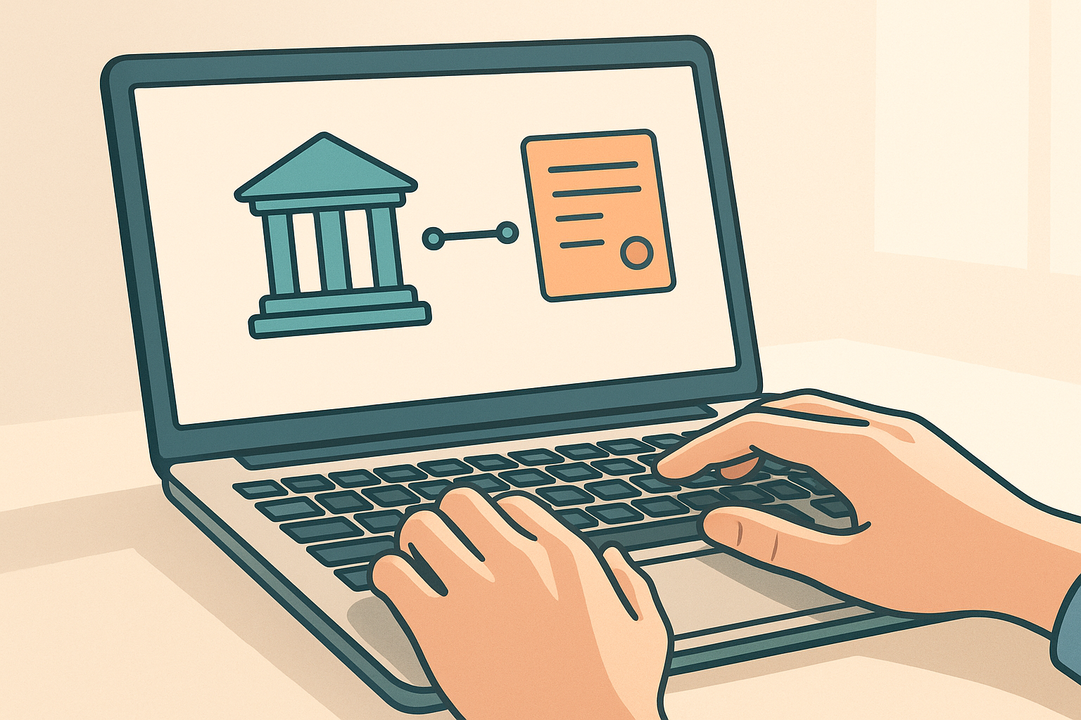 laptop screen showing a bank feed connecting automatically to an invoicing ledger