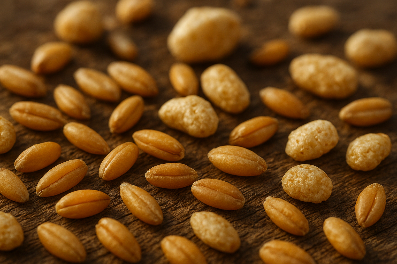 Close-up of organic ancient grain kernels used to make seed oil free cereal