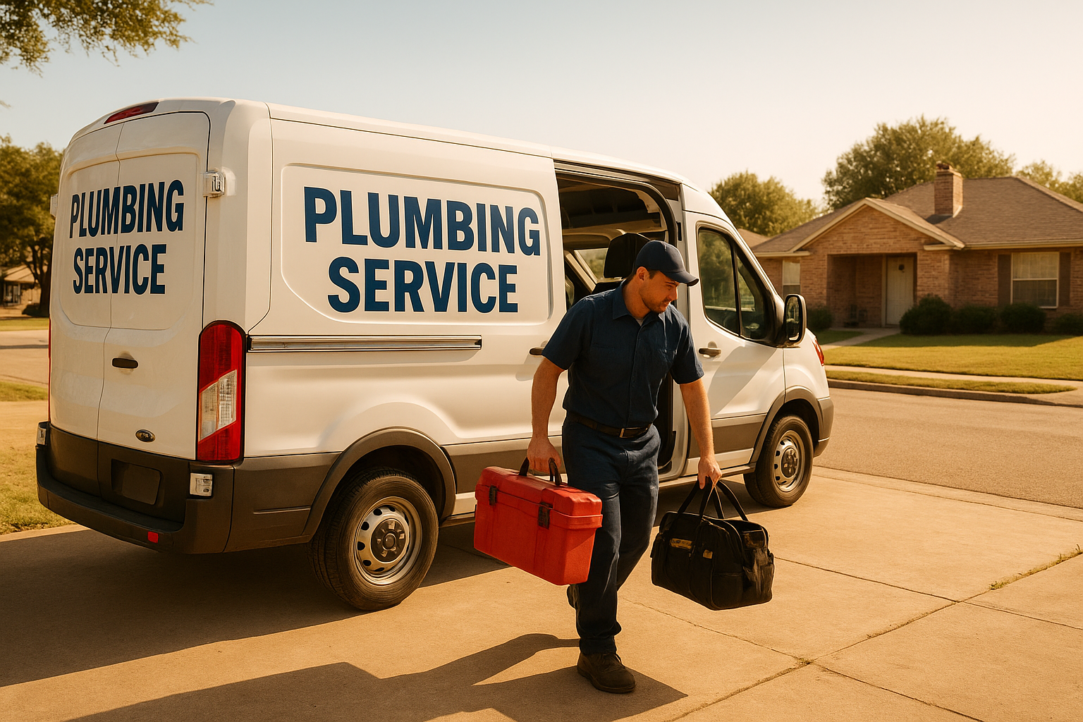 1b00e0b1_hydro-jetting-service Plumbing service van arriving for a residential drain repair appointment in Terrell Texas