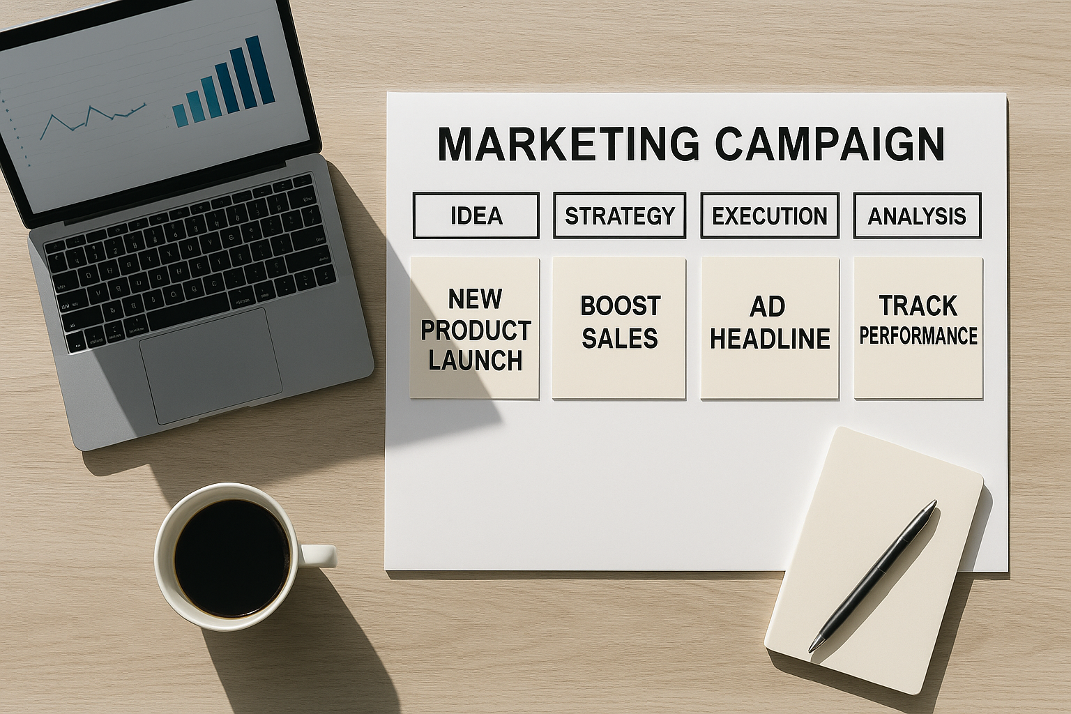 Marketing campaign planning board built from competitor review themes