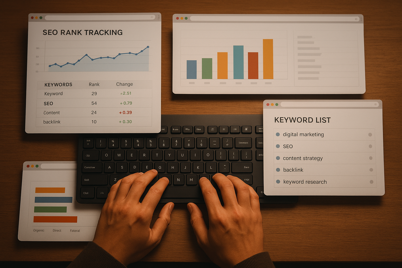 SEO professional using a keyword rank tracking tool to monitor search engine positions