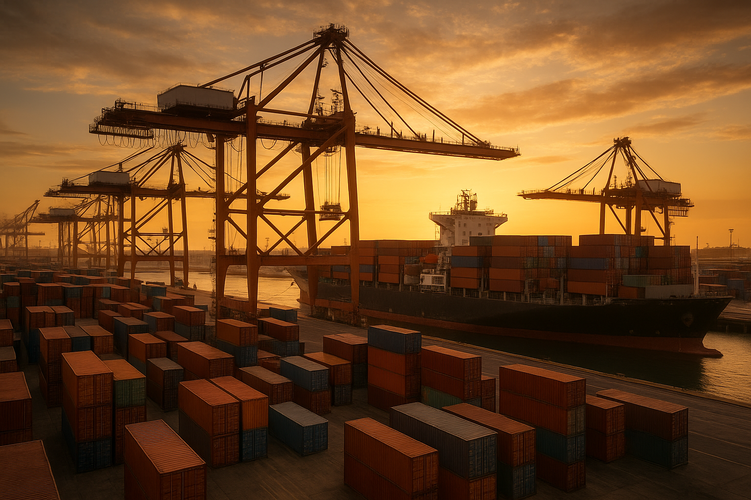 Port cranes loading shipping containers as part of MSC container tracking process