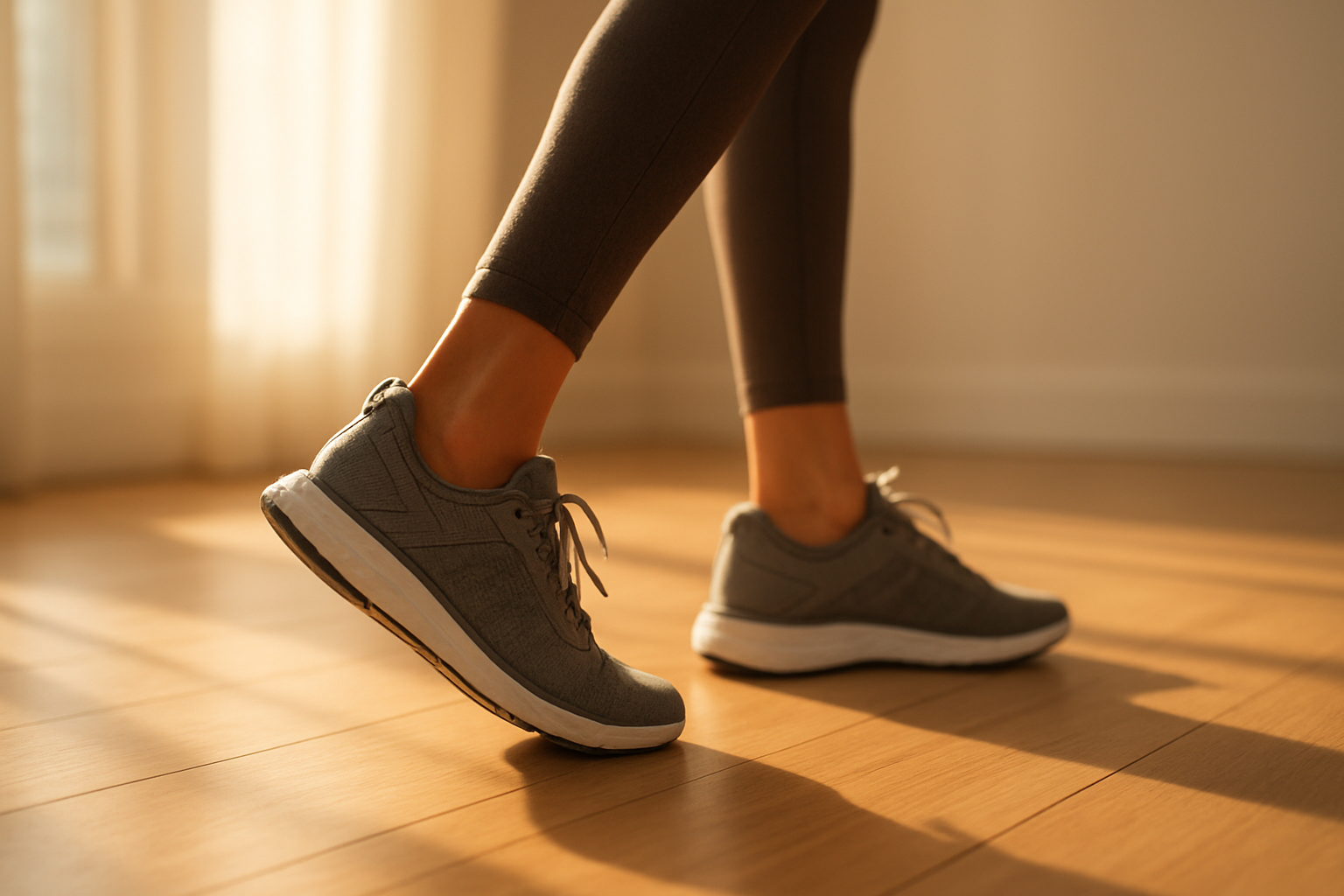 Person walking comfortably with custom arch support insoles in athletic shoes
