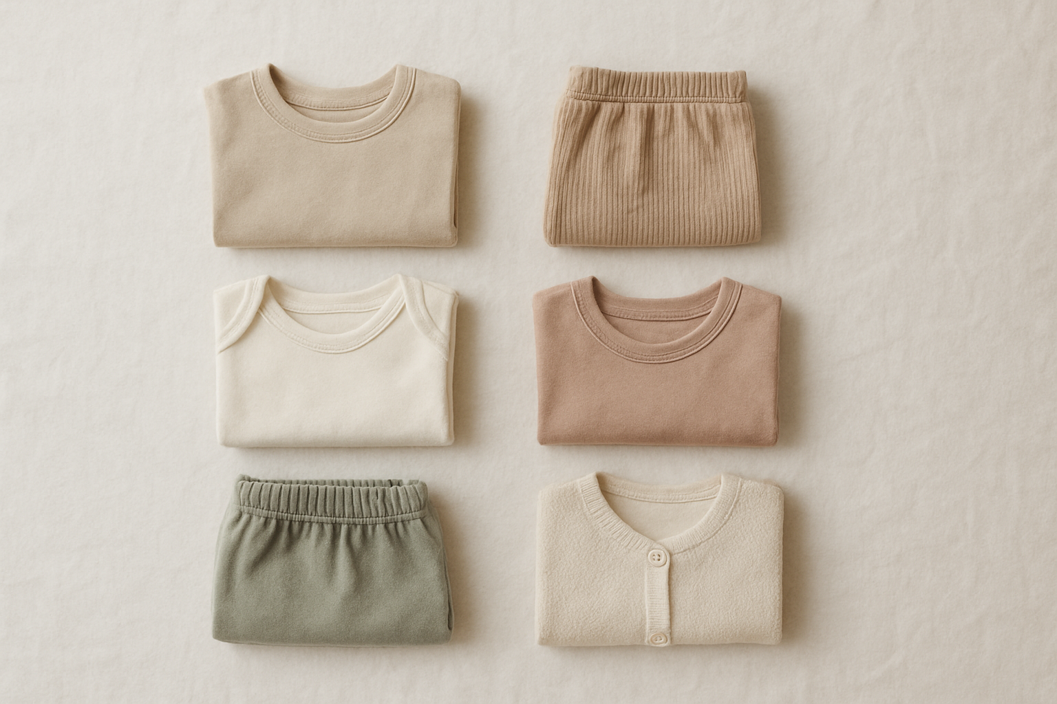 Sustainable children's clothing laid flat representing an eco-friendly kids outfit rotation service