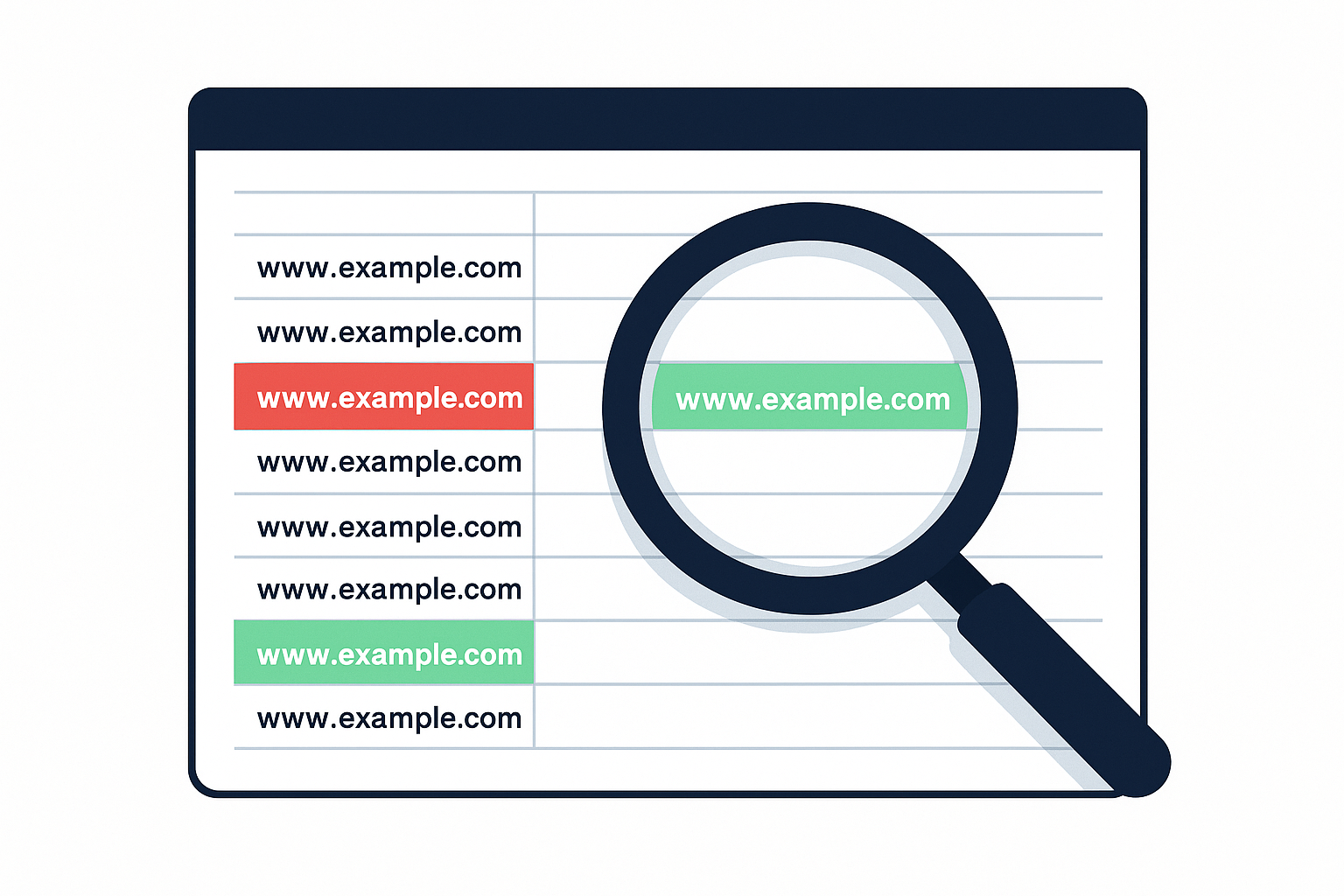 SEO analyst reviewing a crawling list spreadsheet to identify and fix URL errors