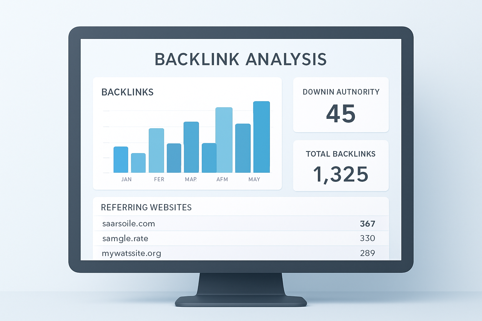 Site backlink checker dashboard displaying domain authority scores and referring domain list