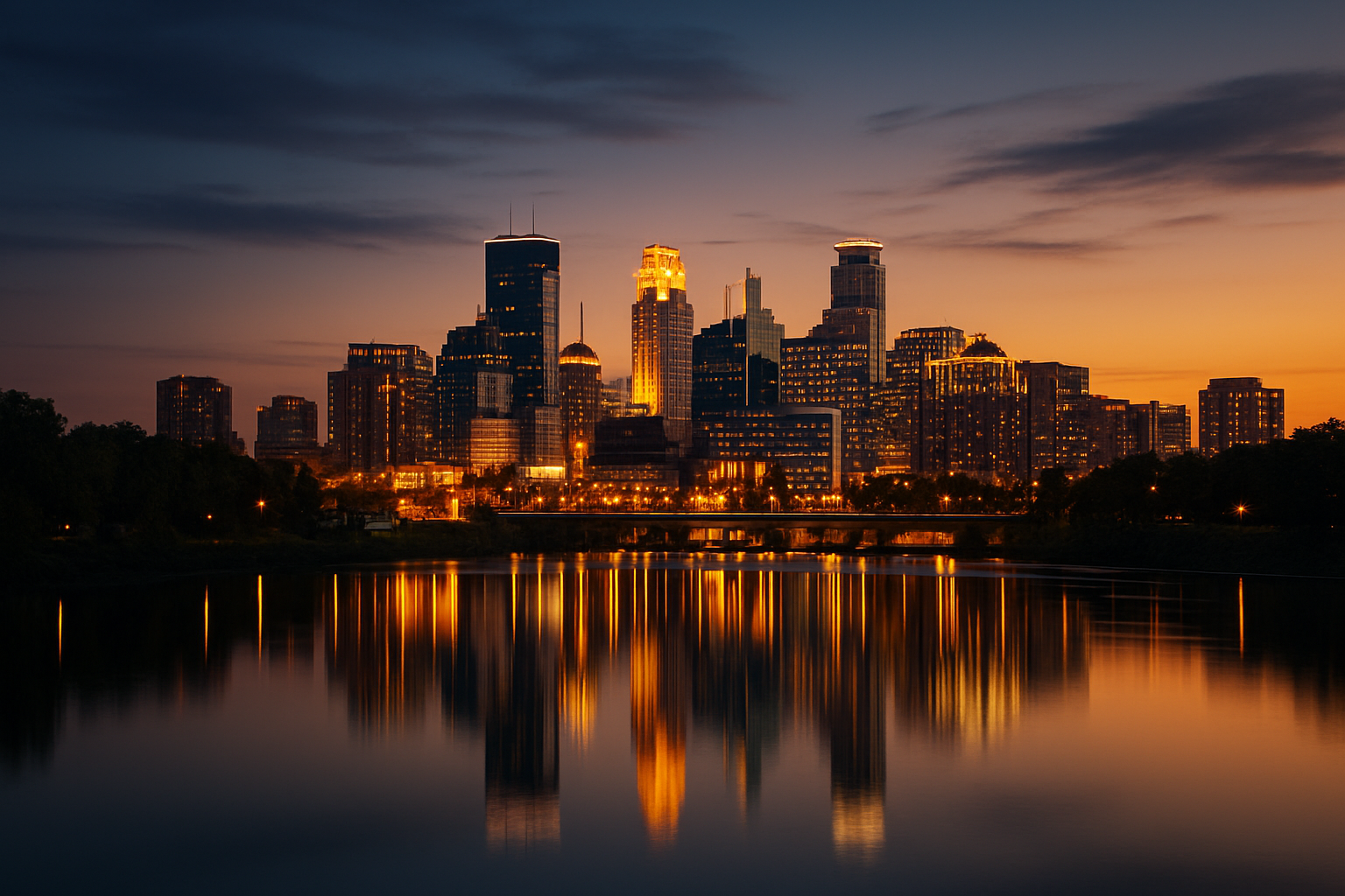 Minneapolis skyline at dusk representing the city's growing small business sector